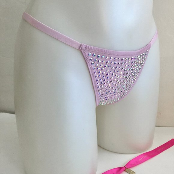 VS Rhinestone Shine V-String  Lilac Thong Panty - Picture 4 of 11
